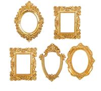 5PCS 12.3x10cm Mini Gold Frames European Style Picture Frames Vintage Resin Photo Props for DIY Jewelry Nail Art Display Tabletop Decoration Ornament