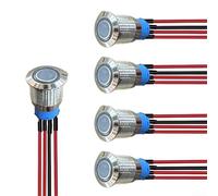 5pcs 12mm Round Momentary Push Button Switches with Prewired 4Pin LED Indicator for Electrical Equipment Control in Automotive Marine and Industrial Settings