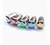 5pcs 12MM with LED 3V 5V 12V 24V 220V Metal Button Switch Momentary push button auto reset illuminated Red Blue Green(Green,5V)