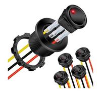 5PCS 12V Round Rocker Switch ON OFF Toggle Rocker Switch 20A 3 Pin With LED For Automotive Car Truck IDGTTLDF(Red LED)