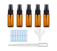 5Pcs 15ml Amber Glass Spray Bottles, Fine Mist Spray Bottles with Pipette Funnel Labels, Mini Travel Dispenser Bottles for Essential Oils Cleaning Skin Care
