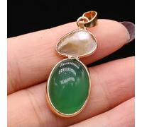 5pcs 15x35mm Natural Stone Agates Pearl Gems Pendants Oval Gold plated Pendants-Green Agate