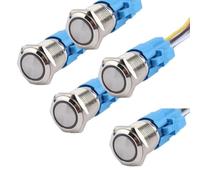 5Pcs 16Mm Metal Push Button Switch 12V-24V Momentary With Ring Led Light Ip66 Waterproof For Industrial Control Panel And Outdoor