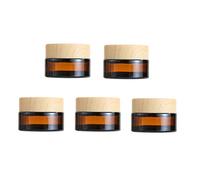 5Pcs 20g Amber Glass Jars Empty Cosmetic Cream Jars with Wood Grain Lids Refillable Sample Jars Containers Pot for Lotions Cream Lip Balm