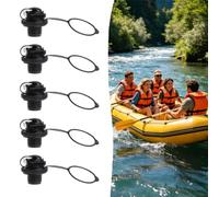5pcs 22 mm Replacement Valve Cover for Inflatable with Three Ring Lid, Black | Dense rubber seal, universal air plug for inflatable boats, swimming pools, air mattresses and water tanks