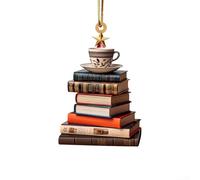 5Pcs 2D Acrylic Book Pendant Christmas Ornaments, Flat Printed Literary Theme Hanging Decor for Home Tree Window Door, Indoor Outdoor Holiday Decoration for Book Lovers(C)