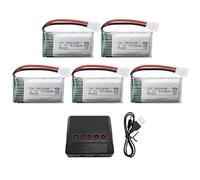 5PCS 3.7V 400mah Lithium Battery with 5-in-1 charger for Hubsan X4 H107C H107L Syma Q11 X11C H99W H31 HS170C F180C TOZO Q2020 E016H A120 V966 TR-C385 TR-F22 Quadcopter RC Drone 25C Discharge Battery