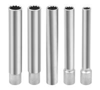 5PCS 3/8" Drive Deep Metric Socket Set Chromium Vanadium Alloy Steel Hexagon Socket/Twelve Point Sockets 8MM 10MM 12MM 13MM 14MM for Automotive & Industrial(Twelve Corners Inside,Silver)