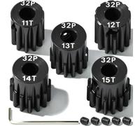 5Pcs 32P Hardened Steel Pinion Gear Set 5mm Shaft 11T 12T 13T 14T 15T Motor Pinion Gear with M4 Screw and Hex Key, for Arrma HPI Kyosho Losi Axial Traxxas Tamiya 1/10 RC Car and 540/550 Motors