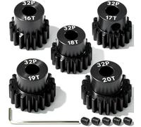 5Pcs 32P Hardened Steel Pinion Gear Set 5mm Shaft 16T 17T 18T 19T 20T Motor Pinion Gear with M4 Screw and Hex Key, for Arrma HPI Kyosho Losi Axial Traxxas Tamiya 1/10 RC Car and 540/550 Motors