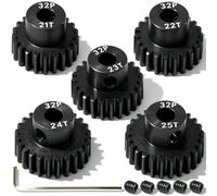 5Pcs 32P Hardened Steel Pinion Gear Set 5mm Shaft 21T 22T 23T 24T 25T Motor Pinion Gear with M4 Screw and Hex Key, for Arrma HPI Kyosho Losi Axial Traxxas Tamiya 1/10 RC Car and 540/550 Motors
