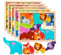 5PCS 3D Animals Puzzle Toy Set for Boys and Girls Wooden Educational Matching Jigsaw Includes Forest Elephant Ocean Animals for Early Learning Developmental Play,for Hands-On Learning
