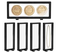 5PCS 3D Floating Display Case with 10PCS Bracket, Transparent Floating Frame, Display Holder Stands, Black Coins Display Frame for Antique Challenge Medallion, Jewelry, Shells, Fossils (230*90*20mm)