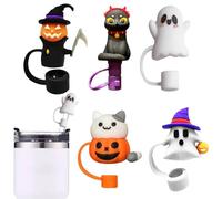 5Pcs 3D Halloween Straw Cover Cap for Stanley Cup, Silicone Skull Ghost Straw Topper Compatible with 30&40oz Tumbler with Handle,10mm 0.4in Dust-Proof Reusable Straw Tips Lids (5Pcs -Mix)