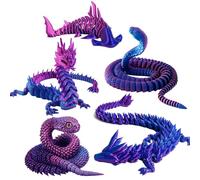 5PCS 3D Printed Animals, Shark Skeleton Viper Chinese Dragon Cobra Set, Unique Decorative Collectibles for Office and Home, Stress Relief Fidget Toys for Adults and Kids