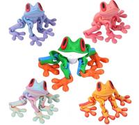 5PCS 3D Printed Magnetic Frog Refrigerator Magnet - Adorable Articulated Frog Decor for Home & Office, 7.9" Movable Joints, Perfect for Kitchen, Car, and Desk Decor, Stress Relief Toy