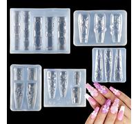 5PCS 3D Silicone Nail Art Molds, Butterfly Flower Frame Snake Relief Templates, Professional Embossed Decoration Tools for Gel Acrylic, Reusable DIY Nail Art Charms Set for Salon and Home Use