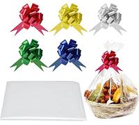 5pcs 40*30" Extra Large Hamper Cellophane Wrap and Bow Set Hamper Cellophane Wrap for Hampers Large Cellophane Bags for Gifts Christmas Hamper Basket Bags Christmas Cellophane Wrap Bags Plastic Wrap