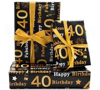 5Pcs 40th Birthday Wrapping Paper,50 * 70cm Gold Black Wrapping Paper for Woman Men Birthday Decorations