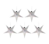 5pcs 45cm Silver Glitter Christmas Paper Star Lantern Lampshade Snowflake Ceiling Lampshade Paper Folding for Wedding Party Home Store Festival