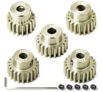 5Pcs 48P Aluminum Alloy Pinion Gear 3.175mm 18T 19T 20T 21T 22T for 1/10 RC | Motor Pinion Gear W/ M4 Screw and Hex Key, Fit 3.175mm (1/8-Inch) Shaft, for Arrma HPI Kyosho Losi Axial Traxxas Tamiya