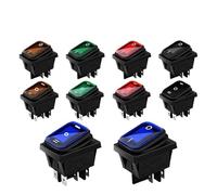 5PCS 4Pin 6Pin 16A 250VAC 30x22mm Duty Waterproof Rocker Switch 12V Red LED 220V Light llluminated KCD4-201 DPST Switch(6PIN LED Blue 220V)