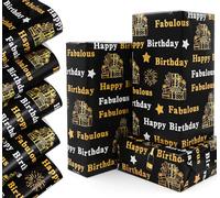 5pcs 50 * 70cm Gold and Black Gift Wrapping Paper Sheets for Birthday,QRTDXP Large Birthday Paper Perfect for Man Woman Present Wrapping