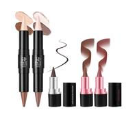 5Pcs 5D Makeup Set 2 In 1 Lip Liner And Lipstick Cream Highlighter Bronzer Stick Eyeliners Set For Womens Girls Duals Ended Cream Contouring Stick