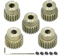 5Pcs 64P Aluminum Alloy Pinion Gear Set 3.175mm 21T 22T 23T 24T 25T Motor Pinion Gear W/ M4 Screw and Hex Key, Fit 3.175mm (1/8-Inch) Shaft, for Arrma HPI Kyosho Losi Axial Traxxas Tamiya 1/10 RC Car