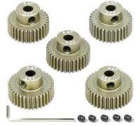 5Pcs 64P Aluminum Alloy Pinion Gear Set 3.175mm 31T 32T 33T 34T 35T Motor Pinion Gear W/ M4 Screw and Hex Key, Fit 3.175mm (1/8-Inch) Shaft, for Arrma HPI Kyosho Losi Axial Traxxas Tamiya 1/10 RC Car