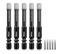 5Pcs 6mm Diamond Drill Bits Set, 6mm tile drill bit Porcelain Tile Drill-Bit with 1/4" Hex Shank, Diamond Dry Drill Bits for Porcelain Tiles, Drilling Granite, Ceramic, Marble, Stone, Glass, Hard Tile