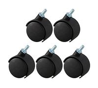 5pcs 6mm Threaded Stem 40mm Dual Wheel Rotatable Caster Black