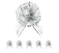 5PCS 7in Silver Bows for Giftwrapping, Large Pull Bow, Ribbon for Present
