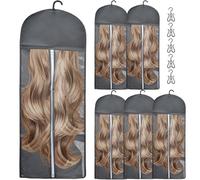 5PCS 80cm Hair Extensions Storage Bag with Hanger, Extra Long Portable Wig Bags Dustproof & Waterproof Wig Travel Bags Store Style Hair for Multiple, Gray