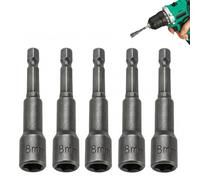 5Pcs 8mm Hex Bit, Magnetic Nut Setter Driver Drill Bit, 1/4 Inch Quick-Change Hex Shank 8x65mm Chrome Steel Nut Driver Bit Set for Impact Driver, Drill, Woodworking, Auto Repair, DIY