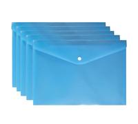 5PCS A4 Plastic File Bag, Document Folder Waterproof, Plastic Envelopes Wallet with Snap Button for School Home Office, Blue