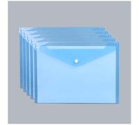 5PCS A4 Plastic File Bag, Transparent Document Folder Waterproof, Plastic Envelopes Wallet with Snap Button for School Home Office, Blue