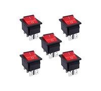 5Pcs AC 250V/16A,125V/20A Red Light Illuminated ON/ON DPDT 6 Pin 2 Position Boat Rocker Switch Switches