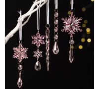 5Pcs Acrylic Christmas Ornaments, Snowflake Icicle Drop Crystal Decor for Tree - Compatible with Xmas Winter Wonderland Party