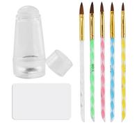 5pcs Acrylic Nail Brush Set with Clear Silicone Jelly Stampe For Acrylic Powder, Nail Varnish Brush For Gel Polish, Design Nail Art Parting UV Gel DIY Brush Pen Nail Art Drawing Tool Set NO.2/4/6/8/10