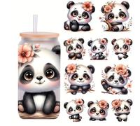 5pcs Adorable Panda Flower Branch UV DTF Cup Wraps Transfer Waterproof Sticker for Glass Cups Furniture Craft DIY Crafts,Rub on Transfer Stickers for DIY Water Bottle Laptop Decal Wood Car
