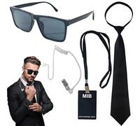 5Pcs Agent Costume Accessories, Men In Black Costume Accessories, Men In Black Accessories With Blak Sunglasses Zip Tie Earpiece Id Card for Men Women