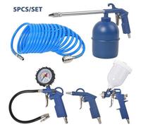 5Pcs Air Compressor Recoil Hose Tool Tyre Inflator Duster Gun Kit