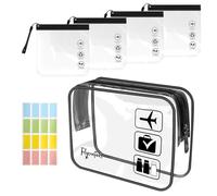 5Pcs Airport Security Liquid Bag Set, Leakproof TSA Approved Clear Toiletry Bag, Small Waterproof Liquids Wash Bags, Travel Transparent Aeroplane Bags with 16 Label Stickers for Men Women