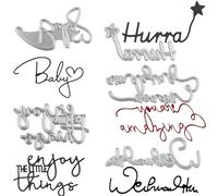 5PCS Alphabets Dies for Card Making DIY Scrapbooking Baby Enjoy Little Things You're Amazing Hurra Words Metal Cutting DIes for Paper Crafting Handmade Crafts Scrapbooking Supplies Embossing Dies