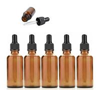 5Pcs Amber Glass Dropper Bottles With Black Caps, 50ML Glass Eye Dropper Bottles for Essential Oil Pipette Refillable