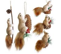 5Pcs Animal Christmas Ornaments, Cute Furry Squirrels Christmas Ornaments Faux Furs Plush Hanging Animal for Holiday Xmas Tree Home
