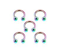 5PCS Anodized Rainbow Circular Barbell Horseshoe 16g 1/4 6mm 3mm Ball Rook Helix Nose Earrings Tragus Piercing Jewellery 4969