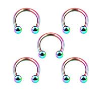 5PCS Anodized Rainbow Horseshoe Circular Barbell 14g 1/2 12mm 4mm Ball Eyebrow Daith Rook Lip Earring Piercing Jewellery 4994