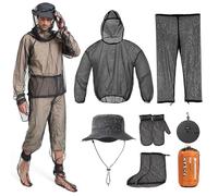 5Pcs Anti-Mosquito Suit Set with Midge Head Net Hat, Mosquito Suit Mosquito Protection, Lightweight Mesh Net Summer Bug Clothing with Jacket Gloves Pants for Fishing Camping Hunting Unisex